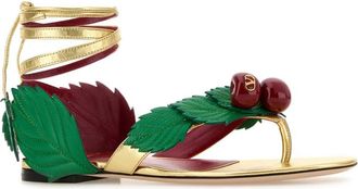 Valentino Garavani Womens Cherryfic Sandal Gold Sheepskin Leather Ovis