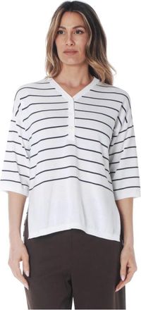 KANGRA Maglia serafino in cotone rigata - Dames - V-hals truien - Veelkleurig - XS - Katoen - Truien & Vesten