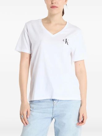 Calvin Klein Jeans T-shirt met V-hals en logo - Wit