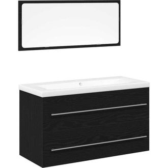vidaXL Mueble De Lavabo 3 Pcs Roble Negro Madera Contrachapada Vidaxl