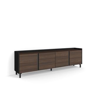 Skraut Home Mueble tv efecto madera roble oscuro y negro 207x35x61cm con patas