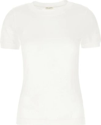 Saint Laurent Tops, Dames, Wit, XL, Katoen, Cassandre T-Shirt