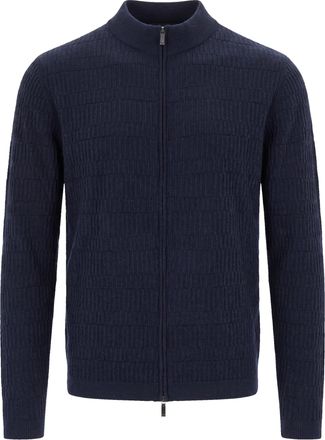 Emporio Armani Virgin Wool Fine Textured Knit Zip-Through Knit