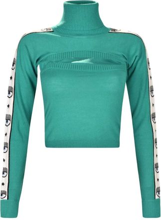 Chiara Ferragni Cut-Out Rollneck Top - Dames - Coltruien - Groen - S - Wol - Truien & Vesten