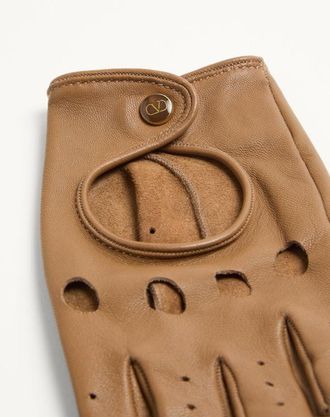 Valentino Garavani Guanti Fingerless Vlogo Signature In Nappa Donna LIGHT CAMEL/ORO 6.5