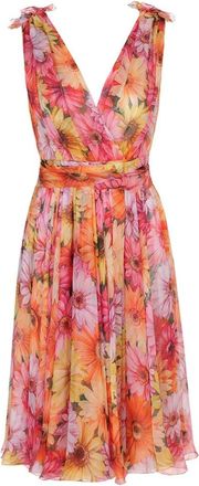 Dolce & Gabbana Zijden jurk met bloemenprint en strik - Dames - Korte kleedjes - Veelkleurig - S - Kleedjes