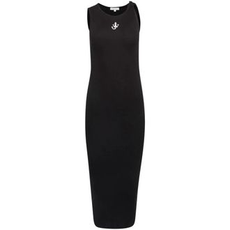 J.W.Anderson Zwarte Mouwloze Jurk met Geborduurd Logo - Dames - Casual kleedjes - Zwart - XS - Katoen - Kleedjes