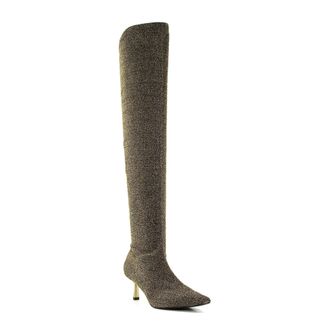Dune London Womens Ladies SPELL Matte Heel Over-The-Knee Boots - Gold Micro Fibre - Size UK 5