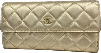 Chanel Gold Leather Long Wallet (Bi-Fold) (Pre-Owned)