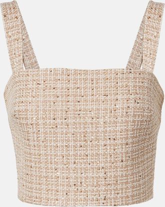 Elie Saab Checked sequined tweed crop top