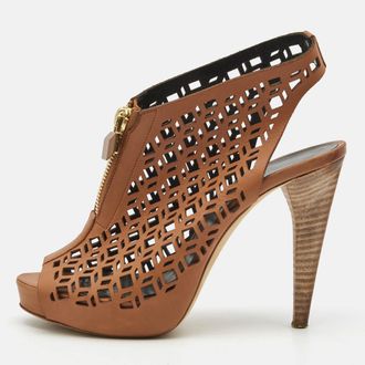 Pierre Hardy Brown Leather Laser Cut Out Zip Detail Booties