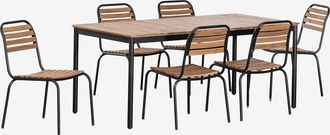 Sklum Set De Mesa Rectangular 160x90 Cm Y 6 Sillas De Comedor Apilables En Acero Y Madera De Acacia Artus Sklum