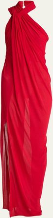 Balmain Cross Neck Draped Jersey Gown