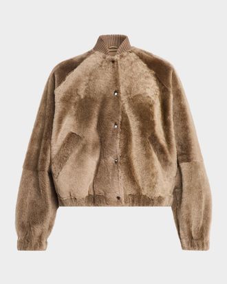 Brunello Cucinelli Velour Lamb Shearling Bomber Jacket