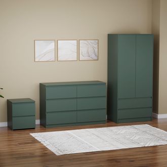 Home Discount Vida Designs Denver Bedroom Set (2 Dr Bedside, 6 Dr Chest, Wardrobe) in Green