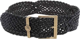 Etro black woven leather with coin buckle belt