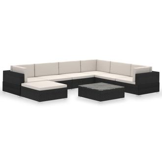 Berkfield Home 8 Piece Garden Lounge Set with Cushions Poly Rattan Black