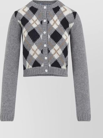 Prada argyle pattern long sleeve knitwear cardigan