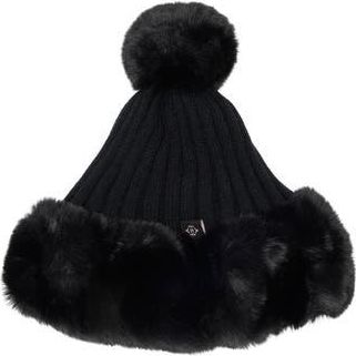 Nanette Lepore Oversize Faux Fur Trim Beanie in Black at Nordstrom Rack