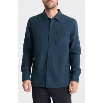 Roark Crossroads Organic Cotton Button-Up Shirt in Deep Navy Harringbone at Nordstrom, Size Small