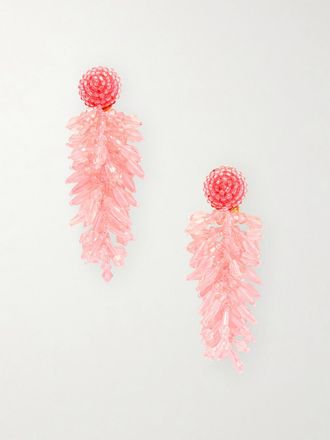 Oscar De La Renta Orecchini A Clip In Metallo Dorato Con Perline Cluster - Rosa