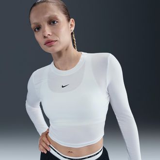 Nike Womens Nike Sportswear Chill Knit Slim Long-Sleeve Cropped Top in White | HF5322-102