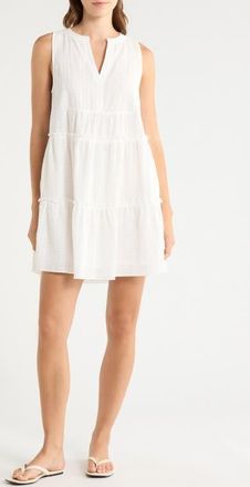 Elan Tiered Cotton Seersucker Cover-Up Sundress in White at Nordstrom, Size X-Small