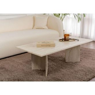 Dmora Mesa De Centro Turate, Forma Rectangular, Tablero De Madera Nobilitada, Color Blanco, 119x60x40h Cm Blanco M&aacute;rmol