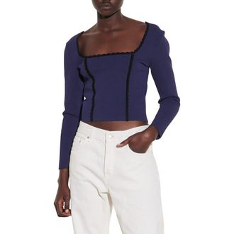 Sandro Crop Square Neck Sweater in Navy Blue at Nordstrom Rack, Size 4 (Fits Like 10 Us)