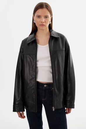 LaMarque THEIA | Leather Bomber Jacket in Black at Nordstrom, Size Xxx-Small