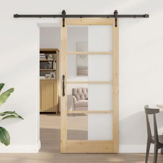vidaXL Vidaxl - Puerta Deslizante Manual Marr&oacute;n 78 X 202 Cm Madera Y Metal