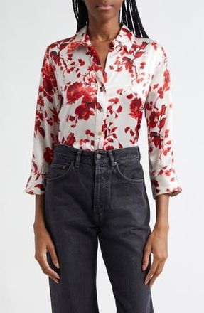 L'agence Dani Floral Silk Charmeuse Blouse in Ivoryred at Nordstrom Rack, Size Xx-Large