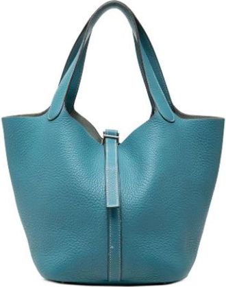 Herm&egrave;s Pre-owned Picotin Handbag - Dames - Vintage Handtas - Blauw - ONE Size - Leer - Vintage