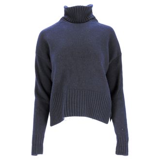 Prada Ribbed Turtleneck Sweater in Navy Blue Wool