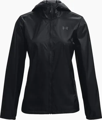 Under Armour Womens Solid Patterned Hooded Zipped Pocket Rain Jacket - Black - Size: 10