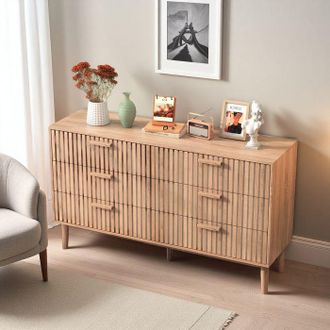OEM C&oacute;moda Escandinava 6 Cajones 100 X 34 X 73 Cm - Aspecto Madera, Patas De Madera, Anti-vuelco