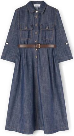 Motivi Midi spijkerhemdjurk met ceintuur - Dames - Casual kleedjes - Blauw - 2XS - Katoen - Kleedjes