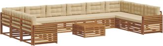 vidaXL Juegos De Sof&aacute;s 11 Uds. Natural Y Beige Madera De Acacia S&oacute;lida Vidaxl