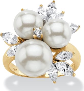 Palm Beach Jewelry 1.84 TCW Simulated Pearl and CZ 14k Gold/.925 Ring