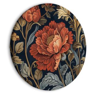 OEM Cuadro Redondo - Flores De Tapiz Grandes: Motivo Floral Retro Al Estilo Kilim / Flores De Tapiz Grandes Al Estilo Retro