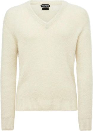 Tom Ford Trui met V-hals - Heren - V-hals truien - Wit - 3XL - Wol - Truien & Vesten