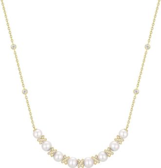 Ania Haie Faux Pearl Frontal Necklace in Shiny Gold at Nordstrom