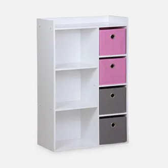Sweeek Sweeek - Mueble De Almacenamiento Para Ni&ntilde;os 4 Cestas, Camille, Rosa, 62x29.5x96 Cm