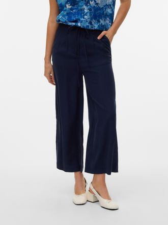 Vero Moda Culotte VERO MODA VMTANYA HW 7/8 WIDE PANTS, Damen, Gr. XL (42), L&auml;nge 32, blau (navy blazer), Web, Obermaterial: 93% Viskose, 7% Polyester, unifarben