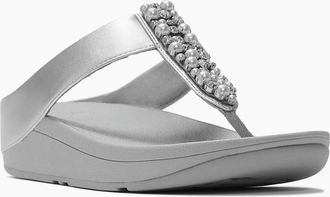 FitFlop Womens Fitflop Fino Toe-Post Polyurethane Womens Silver Sandals - Size: 8