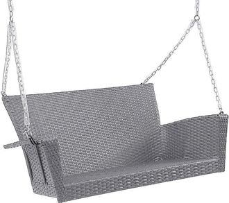 International Caravan Inc Resin Wicker/ Steel Contemporary Hanging Loveseat Swing, Weathered Grey