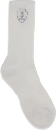 Brunello Cucinelli Ribbed Cotton Knit Socks - White