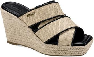 DKNY Cresson Platform Wedge Sandal in Natural/Black at Nordstrom, Size 8.5