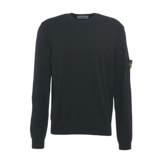 Stone Island Round-neck Knitwear, male, Black, Size: 2XL Classic Crew Neck Sweater Aw25