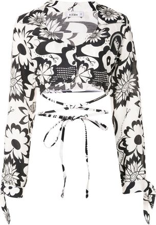 Amir Slama floral-print cropped shirt - women - Viscose/Linen/Flax - GG - White